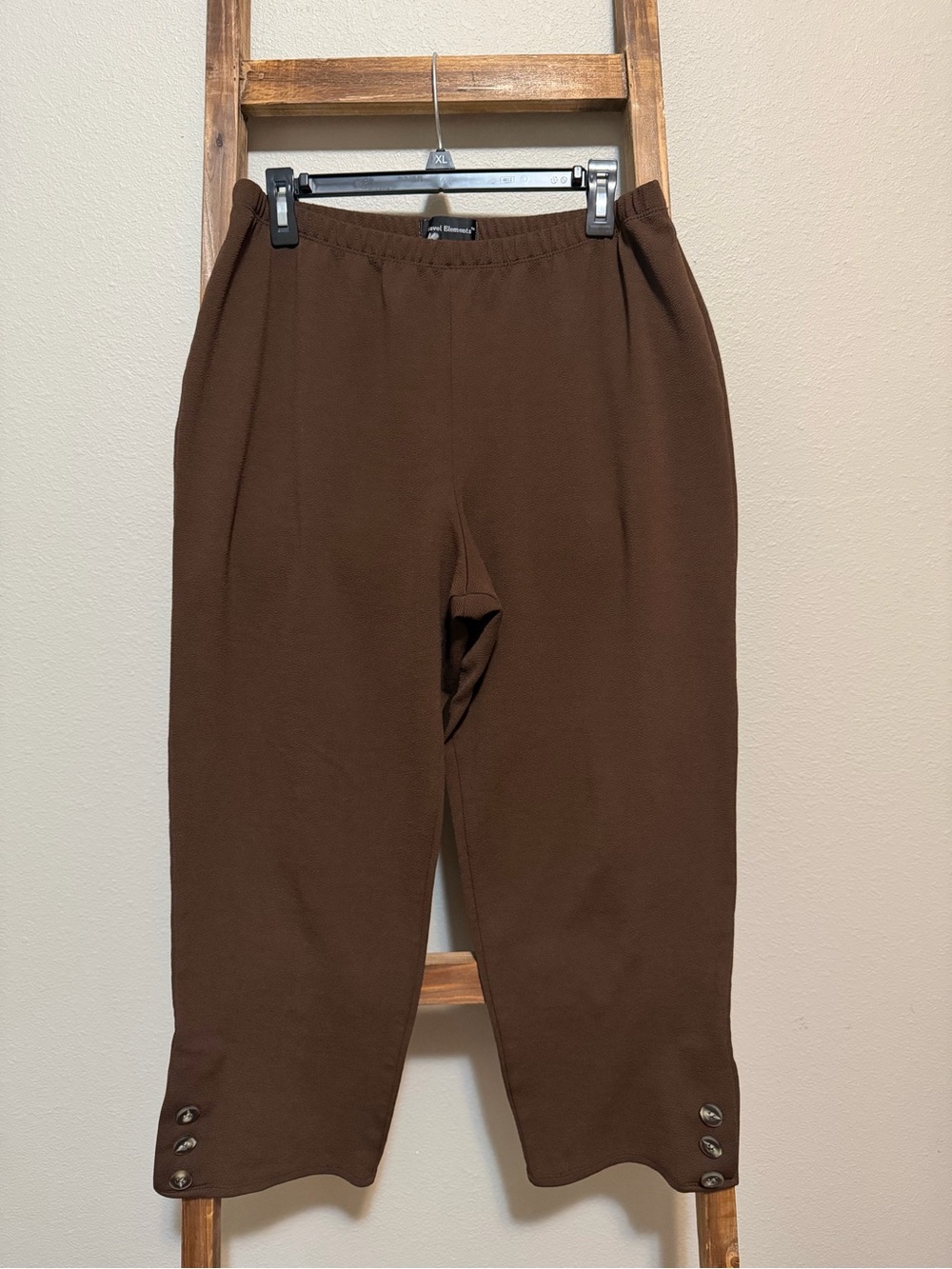 Women's Brown Pull-On Straight Leg Knit Pants with Button Cuff
